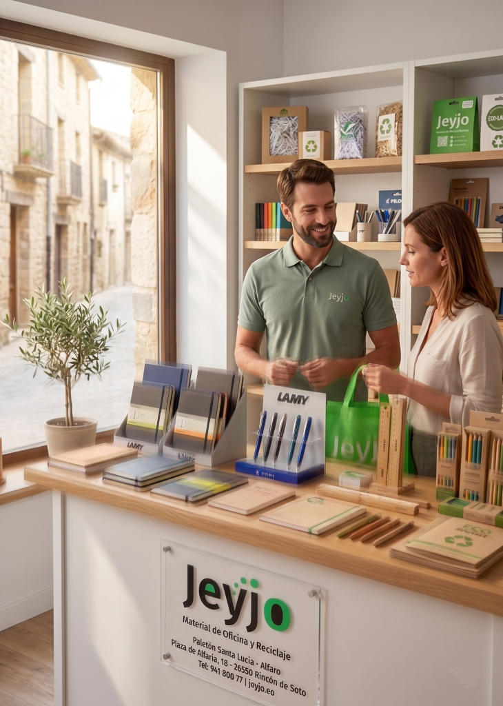 Profesional de Jeyjo asesorando a un cliente con trato personalizado al comprar en el comercio local