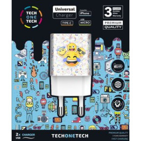 Alimentación CARGADOR TECH-ONE-TECH DOBLE DE PARED 2xUSB EMOJITECH SMILE ALTO RENDIMIENTO 2