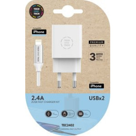 Alimentación CARGADOR TECH-ONE-TECH DOBLE PARED BLANCO + CABLE USB-LIGHTNING ALTO RENDIMIENTO 2