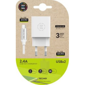 Alimentación CARGADOR TECH-ONE-TECH DOBLE PARED BLANCO + CABLE USB-USB MICRO ALTO RENDIMIENTO 2