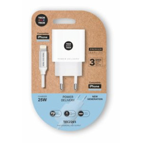 Alimentación CARGADOR TECH-ONE-TECH PARED BLANCO + CABLE USB-C - LIGHTNING ALTO RENDIMIENTO PD 25W 10401925  10360510