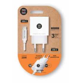 Alimentación CARGADOR TECH-ONE-TECH PARED BLANCO + CABLE USB-C - USB-C ALTO RENDIMIENTO PD 20W 10401926  10360514
