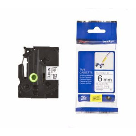 Cintas de rotular CINTA de ROTULAR BROTHER LAMINADA FLEXIBLE 8m  6mm NEGRO sobre BLANCO 41101370  T602900