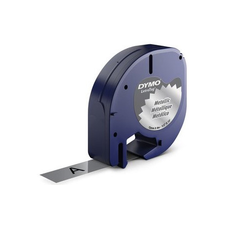 Cintas de rotular CINTA de ROTULAR DYMO LETRATAG PLASTICO METALIZADA 4m 12mm NEGRO sobre PLATA (91208) 41004059  C5065A