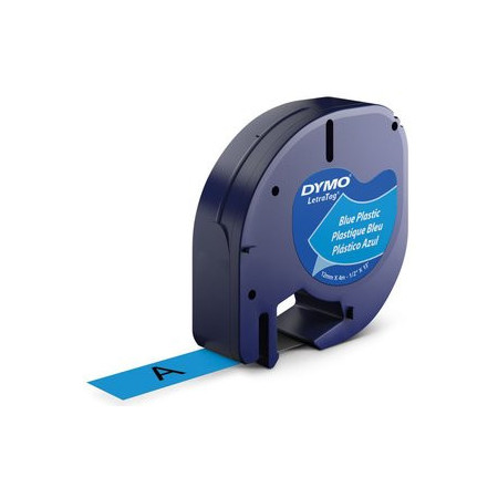 Cintas de rotular CINTA de ROTULAR DYMO LETRATAG PLASTICO 4m 12mm NEGRO sobre AZUL (91205) 41001357  C9464A