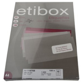 Etiquetas adhv. para impresora ETIQUETAS ADH.IMPR. A4 BLANCA CAJA 100h C.RECTOS 105x 57 mm 1.000 uds. 16001056  F281200