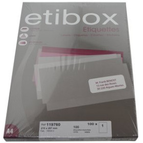 Etiquetas adhv. para impresora ETIQUETAS ADH.IMPR. A4 BLANCA CAJA 100h C.RECTOS 210x297 mm 100 uds. 16001527  980/60M