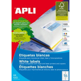Etiquetas adhv. para impresora ETIQUETAS ADH.IMPR.APLI A4 BLANCA C.ROMOS CAJA 100h  99