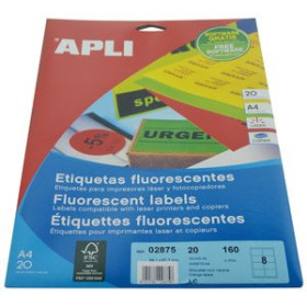 Etiquetas adhv. para impresora ETIQUETAS ADH.IMPR.APLI A4 FLUOR NARANJA LS-CP C.ROMOS BLISTER 20h 99