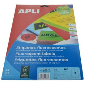 Etiquetas adhv. para impresora ETIQUETAS ADH.IMPR.APLI A4 FLUOR VERDE LS-CP C.ROMOS BLISTER 20h 99