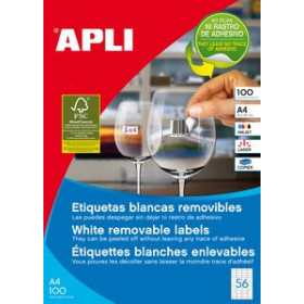 Etiquetas adhv. para impresora ETIQUETAS ADH.IMPR.APLI A4 BLANCA C.RECTOS REMOVIBLE CAJA 100h  52