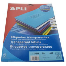 Etiquetas adhv. para impresora polyester ETIQUETAS ADH.IMPR.APLI A4 POLYESTER TRANSLUC.MATE LS-CP BLISTER 20h  63