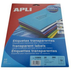 Etiquetas adhv. para impresora polyester ETIQUETAS ADH.IMPR.APLI A4 POLYESTER TRANSLUC.MATE LS-CP BLISTER 20h  99