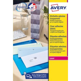Etiquetas adhv. para impresora polyester ETIQUETAS ADH.IMPR.AVERY A4 POLYESTER TRANSPARENTE C.ROMOS LASER CAJA 25h 99