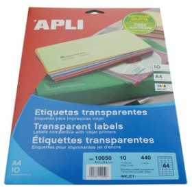Etiquetas adhv. para impresora polyester ETIQUETAS ADH.IMPR.APLI A4 POLYESTER TRANSP.BRILLO INKJET BLISTER 10h  48