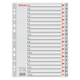 Índice alfabético PP y PVC INDICE ESSELTE PP ALFABETICO A4 20 pestañas 11 taladros GRIS con IND.COL. 22201137  R132