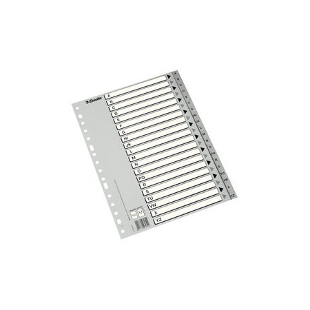 Índice alfabético PP y PVC INDICE ESSELTE PP ALFABETICO A4 20 pestañas 16 taladros GRIS 22201133  R002