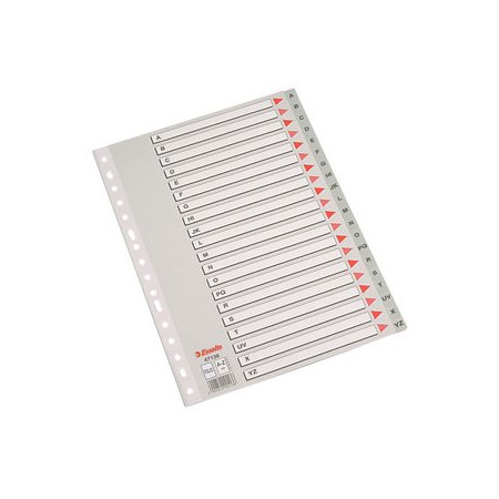 Índice alfabético PP y PVC INDICE ESSELTE PP ALFABETICO Fº 20 pestañas 16 taladros GRIS con IND.COL. 12601493  GY154C