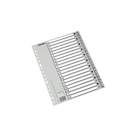 Índice alfabético PP y PVC INDICE ESSELTE PP ALFABETICO Fº 20 pestañas 16 taladros GRIS (11604) 12601492  GY159C
