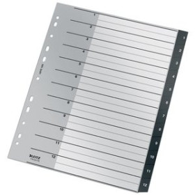 Índice numérico PP y PVC INDICE LEITZ PP RECYCLE NUMERICO A4+ pestañas 1-12 11 taladros NEGRO 12601581  793436C