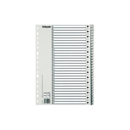 Índice numérico PP y PVC INDICE ESSELTE PP NUMERICO A4 pestañas 1-31 11 taladros GRIS con IND.B/N 10003508  C31200L041