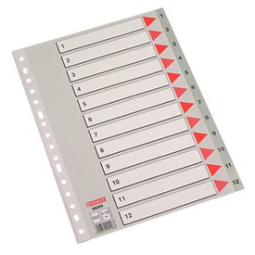 Índice numérico PP y PVC INDICE ESSELTE PP NUMERICO Fº pestañas 1-12 16 taladros GRIS con IND.COL. 10002967  C200787221