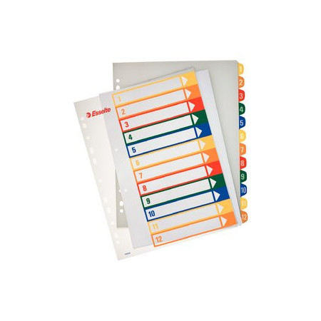 Índice numérico PP y PVC INDICE ESSELTE PP NUMERICO IMPRIMIBLE A4+ pestañas 1-12 11 taladros 10001482  C200005569