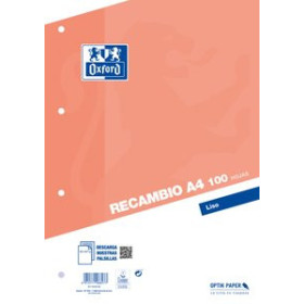 Recambio 4 taladros RECAMBIO OXFORD SCHOOL A4 100h 90gr 4 TALADROS LISO NARANJA 18804090  10117