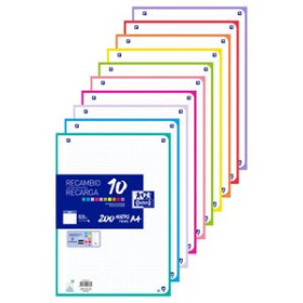Recambio 4 taladros RECAMBIO OXFORD SCHOOL COLOR 10 A4 200h 90gr 4 TALADROS CUADRIC.5x5 (10 colores en banda) 18804202  12057