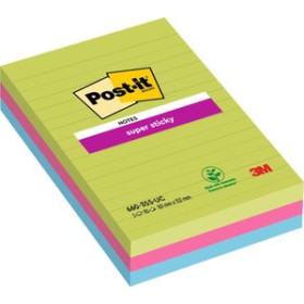 Notas adhesivas reposicionables TACO NOTAS POST-IT 660 SUPER STICKY 101x152 CON LINEAS PACK de 3 45004520  112001140199
