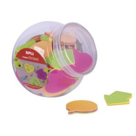 Notas adhesivas reposicionables NOTAS ADHESIVAS APLI FUNNY NOTES 75h 75X75 mm SURTIDO (4 formas diferentes) EXPOSITOR de 45 