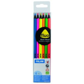 Lápices flúor LAPICES MILAN FLUOR MADERA NEGRA Estuche de 6 30001234  DL010201