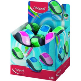 Afilalápices con depósito AFILALAPIZ MAPED CLEAN 2 ORIFICIO COLORES SURTIDO EXPOSITOR DE 24 UNIDADES 10203776  5400935