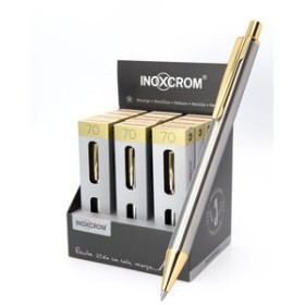 Bolígrafos retráctiles BOLIGRAFO INOXCROM INOX-70 GOLD EXPOSITOR DE 12 10205432  4-70330