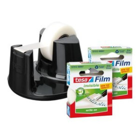 Dispensadores de cinta adhesiva PORTARROLLOS TESA NEGRO+2 ROLLOS 33X19 INVISIBLE 12301275  80345