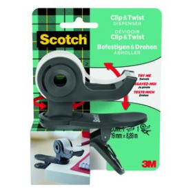 Dispensadores de cinta adhesiva PORTARROLLOS SCOTCH CLIP&TWIST C19 GRIS PIZARRA + CINTA SCOTCH MAGIC 12301295  80365