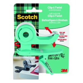 Dispensadores de cinta adhesiva PORTARROLLOS SCOTCH CLIP&TWIST C19 VERDE AGUA + CINTA SCOTCH MAGIC 12301296  80366