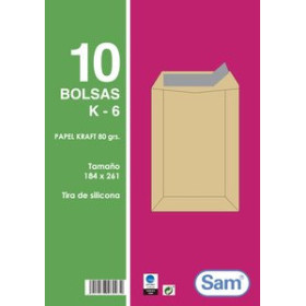 Sobres bolsa (kraft) SOBRE-BOLSA SAM 184x261 KRAFT 80g (SILICONA) PAQUETE DE 10 23501355  5200914