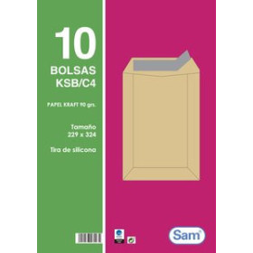 Sobres bolsa (kraft) SOBRE-BOLSA SAM 229x324 KRAFT 90g (SILICONA) PAQUETE DE 10 23501260  186676
