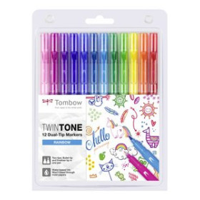 Rotuladores de fibra ROTULADOR TOMBOW TWINTONE DOBLE PUNTA COLORES ARCO IRIS ESTUCHE de 12 11302332  1532325