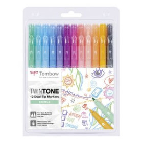 Rotuladores de fibra ROTULADOR TOMBOW TWINTONE DOBLE PUNTA COLORES PASTEL ESTUCHE de 12 11302368  D58111
