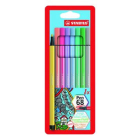 Rotuladores de fibra ROTULADOR FIBRA STABILO PEN 68 CAJA PLASTICO de 8 COLORES PASTEL 42501651  MUSW-ERGO-01