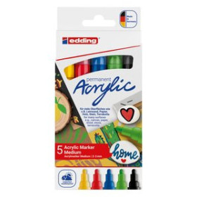 Marcadores permanentes MARCADOR ACRYLIC EDDING 5100 CONICO (2-3 mm) COLORES BASICOS estuche de 5 11201181  BLRT-SNP5-L