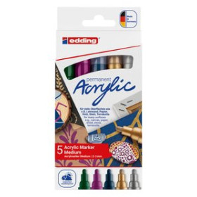 Marcadores permanentes MARCADOR ACRYLIC EDDING 5100 CONICO (2-3 mm) COLORES FESTIVOS estuche de 5 11201182  BLRT-SNP5-B