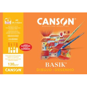 Papel técnicas secas: Blocs y láminas LAMINA GUARRO-CANSON DIBUJO BASIK 130g MINI-PACK de 10 A3 LISA 10206038  2198779