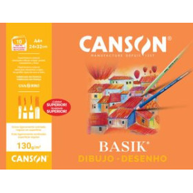 Papel técnicas secas: Blocs y láminas LAMINA GUARRO-CANSON DIBUJO BASIK 130g MINI-PACK de 10 A4+ LISA 10205919  2201230