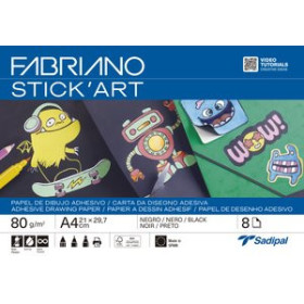 Papel técnicas secas: Blocs y láminas LAMINAS DIBUJO FABRIANO ADHESIVAS STICK"ART A4 80g NEGRO PAQUETE de 8 10204574  314-2
