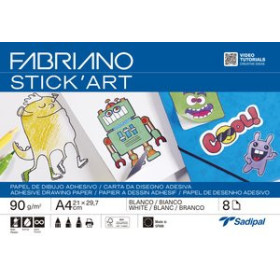 Papel técnicas secas: Blocs y láminas LAMINAS DIBUJO FABRIANO ADHESIVAS STICK"ART A4 90g BLANCO PAQUETE de 8 10204298  317 C10