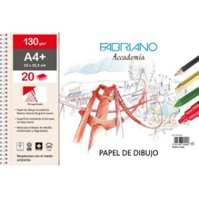 Papel técnicas secas: Blocs y láminas BLOC DE DIBUJO FABRIANO ACCADEMIA CON ESPIRAL LISO A4+ 130g 20h 10203102  ABT-158