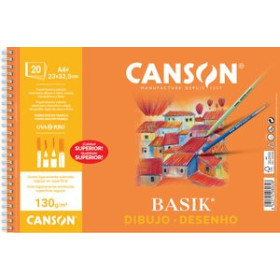 Papel técnicas secas: Blocs y láminas BLOC DE DIBUJO GUARRO-CANSON BASIK CON ESPIRAL LISO A4+ 130g 20h 10203099  ABT-098